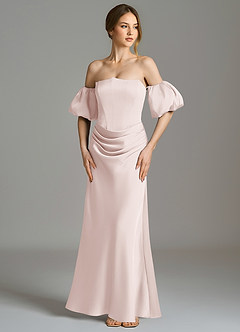 Azazie Kacey Bridesmaid Dresses Blushing Pink Mermaid Off the Shoulder Stretch Satin Dress image4