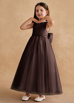 Azazie Cookie Flower Girl Dresses Ganache A-Line Bow Tulle Dress image4
