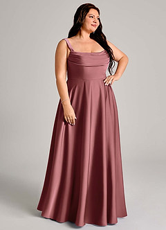 Azazie Shaude Bridesmaid Dresses Amethyst A-Line Pleated Stretch Satin Dress image10