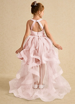 Azazie Julietta Flower Girl Dresses Blushing Pink Ball-Gown Convertible Tulle Dress image1