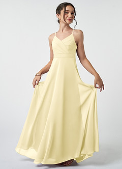 Azazie Avelina Junior A-Linie Plissee Chiffon Kleid Zitronensorbet image2