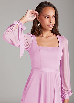 Azazie Leonia Robes de demoiselle d'honneur Robe Trapèze en Maille Manche longue Rose Bonbon image5