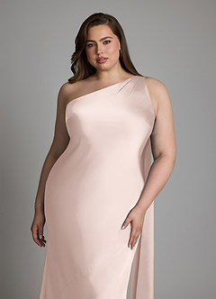 Azazie Juniper Bridesmaid Dresses Blushing Pink Mermaid One Shoulder Stretch Satin Dress image12