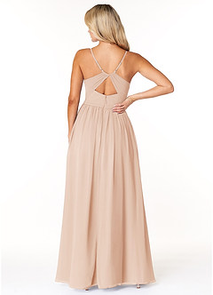 Azazie Dominic Bridesmaid Dresses English Rose A-Line V-Neck Pleated Chiffon Dress image3