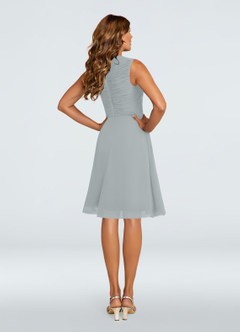 Azazie Theron Mother of the Bride Dresses Dolphin Grey A-Line V-Neck Pleated Chiffon Dress image15
