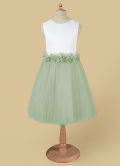 Azazie Loulou Flower Girl Dresses Diamond White Dusty Sage A-Line Sleeveless Tulle Dress image5
