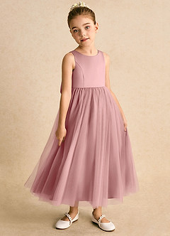 Azazie Solia Flower Girl Dresses Dusty Rose Ball-Gown Bow Tulle Dress image4