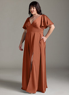 Azazie Kimber Bridesmaid Dresses Cedar Rose A-Line Ruched Stretch Satin Dress image10