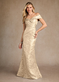 Azazie Canton Final Sale Champagne Mermaid Off the Shoulder Jacquard Dress image3