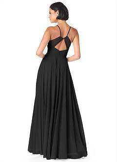 Azazie Avelina Brautjungfernkleider A-Linie V-Hals Gefaltet Chiffon Kleid Schwarz image2