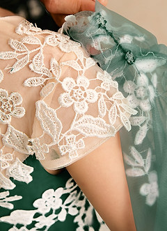 Azazie Dandelion Flower Girl Dresses Dark Green Ball-Gown Lace Dress image8