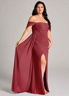 Azazie Amyra Bridesmaid Dresses Pomegranate Sheath Off the Shoulder Chiffon Convertible Dress image12