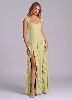 Azazie Sloane Bridesmaid Dresses Lemon Sorbet A-Line Sweetheart Neckline Floral Burnout Dress image6