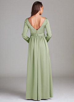 Azazie Teton Schlussverkauf A-Linie Langarm Stretch-Satin Bodenlänge Kleid image4