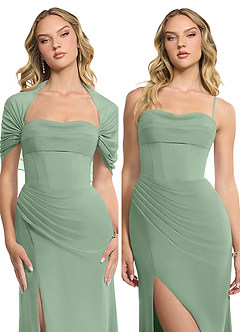 Azazie Zia Vestidos de damas de honor Vestido de Matcha de Gasa de Corte Recto Convertible con Corte Lateral image8
