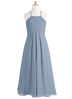 Azazie Ginger Junior Dusty Blue A-Line Pleated Chiffon Dress image7