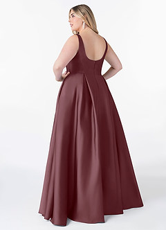 Azazie Neve Bridesmaid Dresses Sangria Ball-Gown with Pockets Stretch Satin Dress image8
