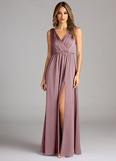 Azazie Tanicia Bridesmaid Dresses Dusty Rose A-Line Pleated Stretch Satin Dress image3