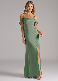 Azazie Callan Bridesmaid Dresses Matcha A-Line Pleated Stretch Satin Convertible Dress image4
