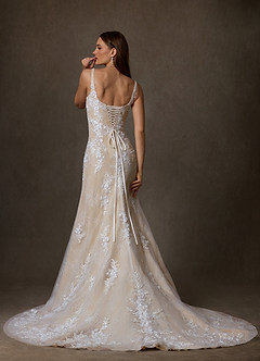 Azazie Rosalie Hochzeitskleider A-Linie Spitze Kleid Diamantweiß Nude image2