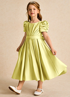 Azazie Miriam Blumenmädchenkleider Ballkleid Plissee Matte Satin Kleid Zitronensorbet image3