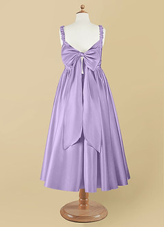 Azazie Cutie Pie Flower Girl Dresses Lilac A-Line Pleated Matte Satin Dress image8