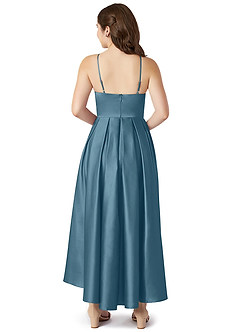 Azazie Jemima Junior A-Linie mit Taschen Stretch-Satin Kleid Bermudablau image2