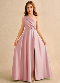 Azazie Puddles Girls Formal Flower Girl Klänningar Klä A-Line i Stretch Satin Ena axeln image5