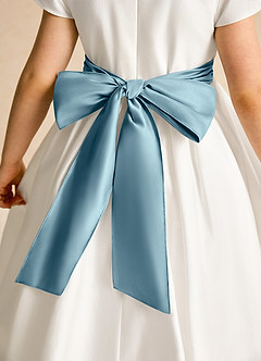 Azazie Deary Blumenmädchenkleider A-Linie Schleifen Baumwolle Kleid Elfenbein Stimmungsvolles Blau image8