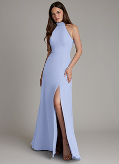 Azazie Myra Bridesmaid Dresses Ice A-Line High Neck Chiffon Dress image1