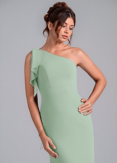 Azazie Rinna Bridesmaid Dresses Agave Mermaid One Shoulder Chiffon Dress image6