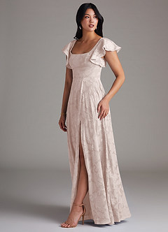 Azazie Bondi Bridesmaid Dresses Blushing Pink A-Line Side Slit Floral Burnout Dress image2
