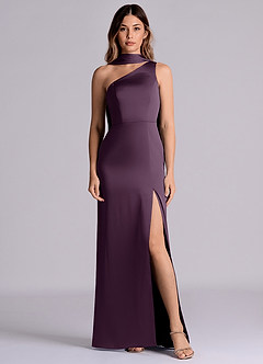 Azazie Philana Bridesmaid Dresses Plum A-Line One Shoulder Stretch Satin Dress image1