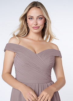 Azazie Audrianna Bridesmaid Dresses Dusk A-Line Off-The-Shoulder Gathered Chiffon Convertible Dress image5