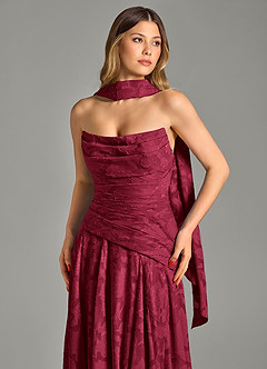 Azazie Gabriela Bridesmaid Dresses Burgundy A-Line Strapless Floral Burnout Dress image8