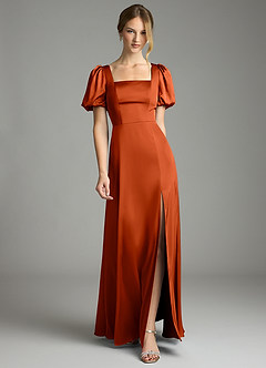 Azazie Fyona Robes de demoiselle d'honneur Robe Trapèze en Satin extensible Plissée Paprika image1