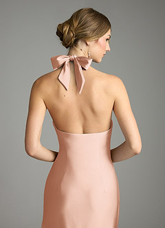 Azazie Nayeli Jurken voor bruidsmeisjes Jurk van Stretch Satijn met A-Lijn Geplooid Rosé Goud image7