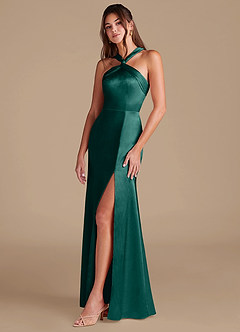 Azazie Rue Bridesmaid Dresses Pine Sheath Pleated Metallic Satin Dress image5