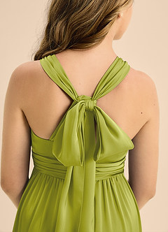 Azazie Jaylah Junior Lemongrass A-Line Pleated Stretch Satin Dress image7