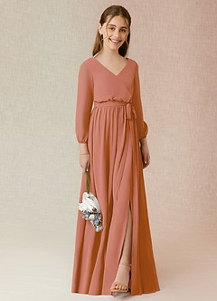 Azazie Angelica Junior MAI TAI A-Line Pleated Chiffon Dress image4