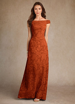 Azazie Moore Final Sale Paprika A-Line Boatneck Floral Burnout Dress image3