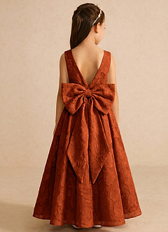 Azazie Pipssy Robe Demoiselle D'honneur Fillette Robe Trapèze en Blumen-Burnout Plissé Paprika image1