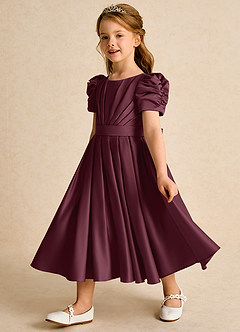 Azazie Miriam Flower Girl Dresses Cabernet Ball-Gown Pleated Matte Satin Dress image7