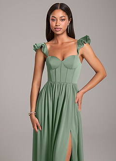 Azazie Denisse Bridesmaid Dresses Matcha A-Line Ruched Stretch Satin Dress image6