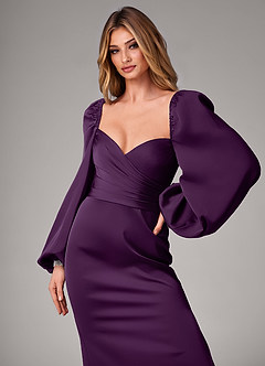 Azazie Sonata Vestidos de damas de honor Vestido de Uva de Satén Elástico de Corte Recto Convertible con Manga larga image6