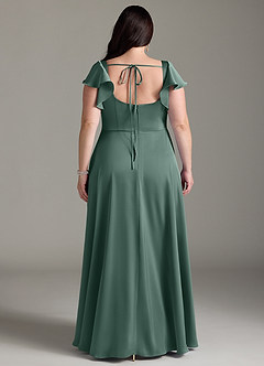 Azazie Bondi Bridesmaid Dresses Eucalyptus A-Line Bow Stretch Satin Dress image8