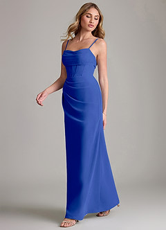 Azazie Mai Bridesmaid Dresses Royal Blue Sheath Pleated Chiffon Dress image4