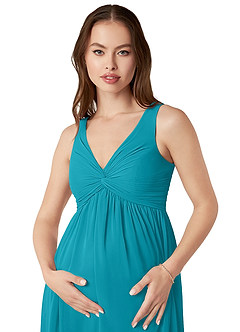 Azazie Yetta Maternity Bridesmaid Dresses A-Line V-Neck Gathered Chiffon Floor-Length Dress image6