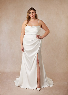 Azazie Kierra Wedding Dresses Diamond White Mermaid Pleated Stretch Satin Dress image6