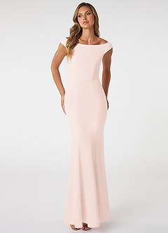 Azazie Nicolina Robes de demoiselle d'honneur Robe Sirène en Crêpe Élastique Col Carré Rose Pâle image1